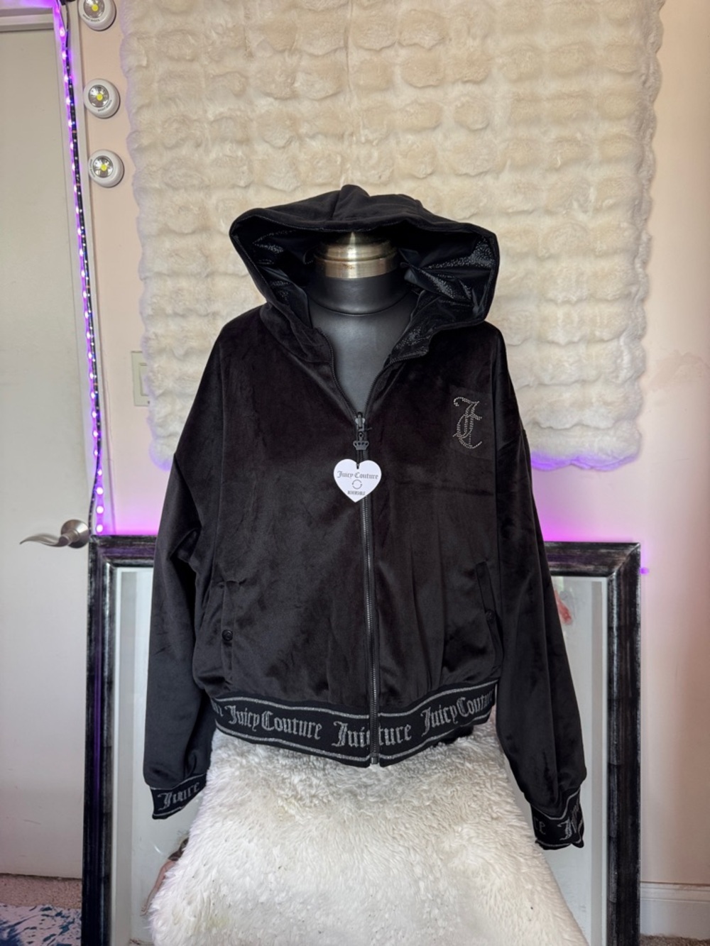 Juicy Couture Black Shiny Hooded Zip-Up Jacket